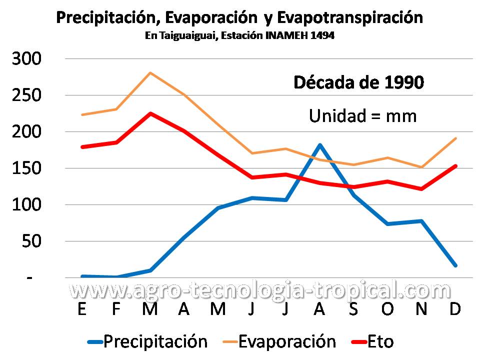 precipitación y evapotranspiración en el año 1990 taiguaiguai